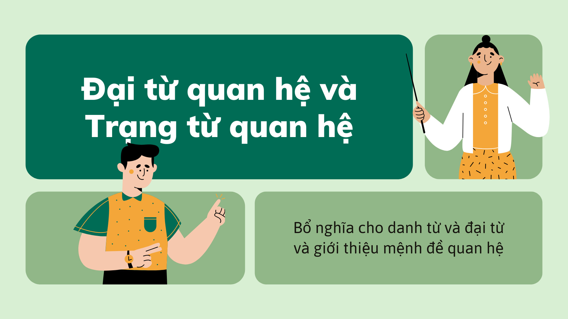 Bài thuyết trình Giáo dục Đại từ quan hệ và Trạng từ quan hệ Xanh lá Vàng Phong cách Đồ họa phẳng Bán hiện thực