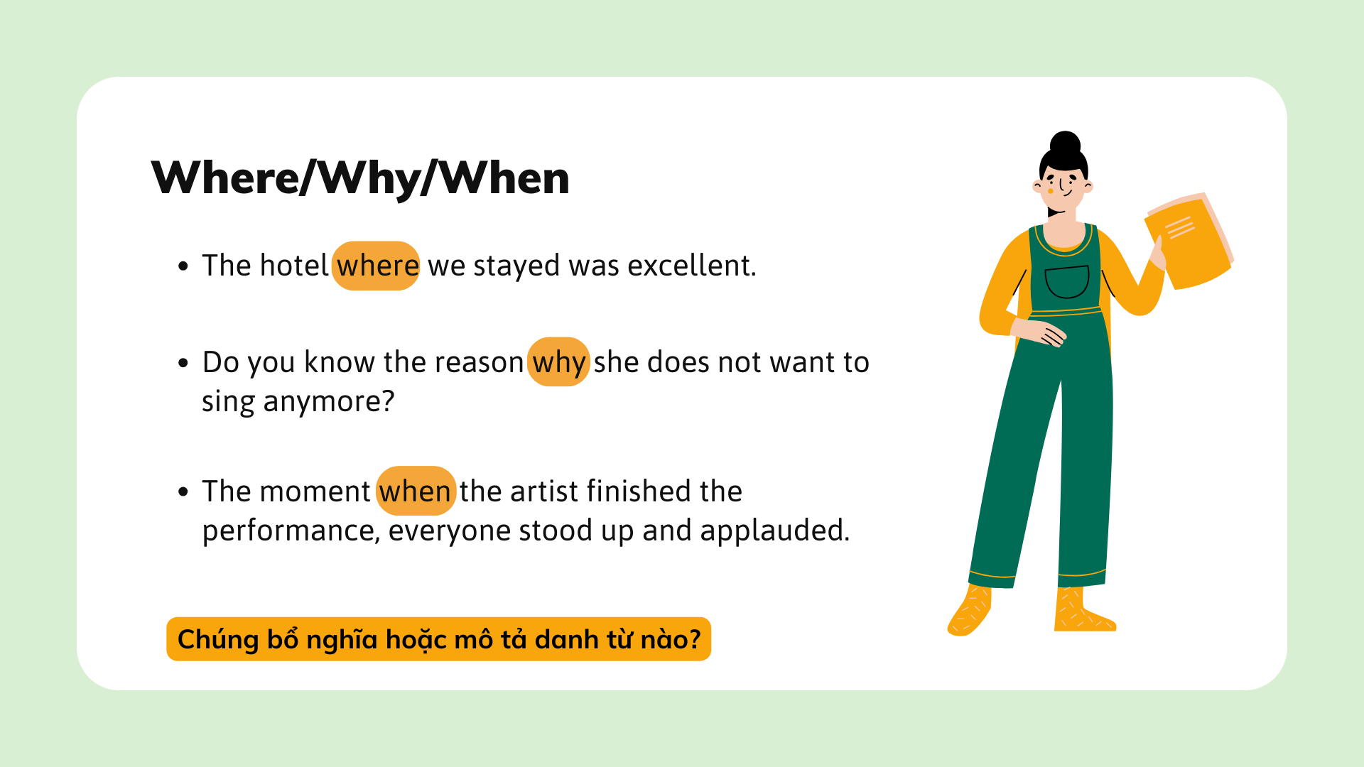 Bài thuyết trình Giáo dục Đại từ quan hệ và Trạng từ quan hệ Xanh lá Vàng Phong cách Đồ họa phẳng Bán hiện thực