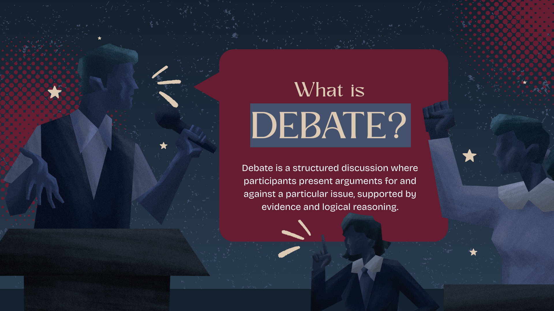 Blue and Red Illustrated Debates Presentation