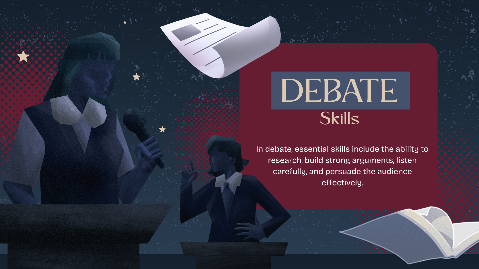 Blue and Red Illustrated Debates Presentation