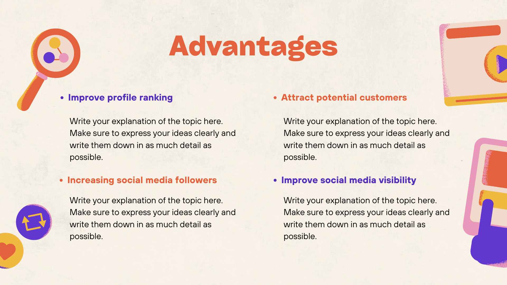 Cream Colorful Illustration Social Media Optimization Presentation